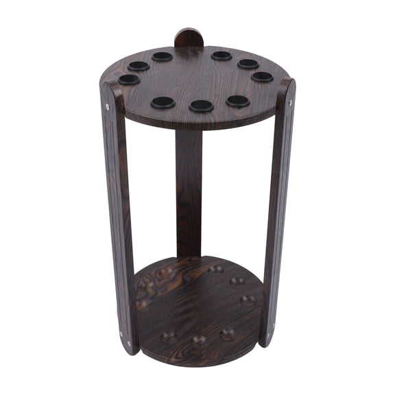 9-Hole Round Wooden Freestanding Cue Rack, Multi-purpose Floor Stand Holder for Billiard Golf Club Fishing Rod Storage