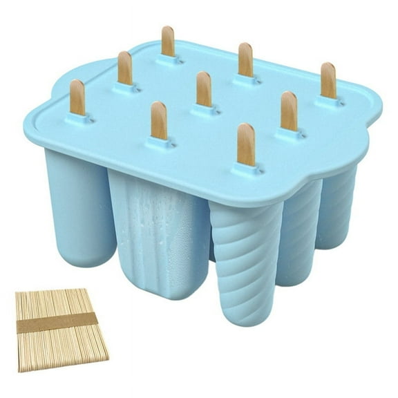 9 Hole Silicone Popsicle Molds Easy-Release Homemade Ice Maker with 50PCS Sticks C