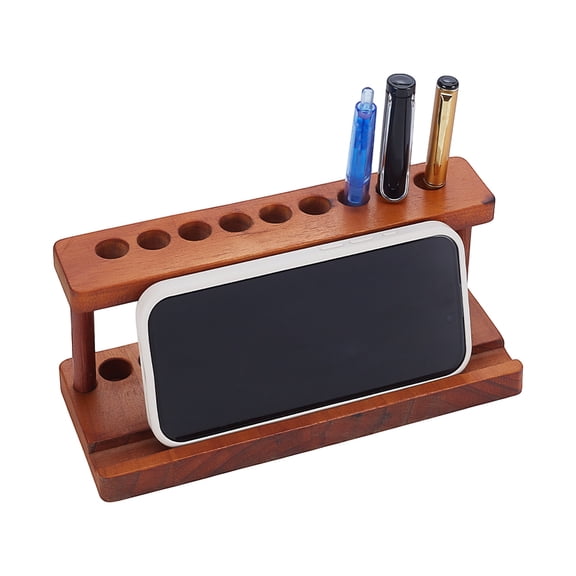 9-Hole Wooden Pencil Pen Holder 20cm Rubber Wood Pens Display Stand Wood Desk Pen Organizer Fountain Pens Holders Chocolate Cell Phone Holders