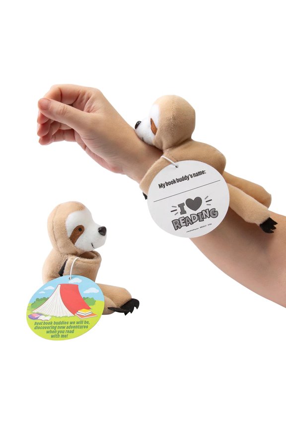 9" Hugging Sloth Book Buddy Bracelets with Card Handout for 12