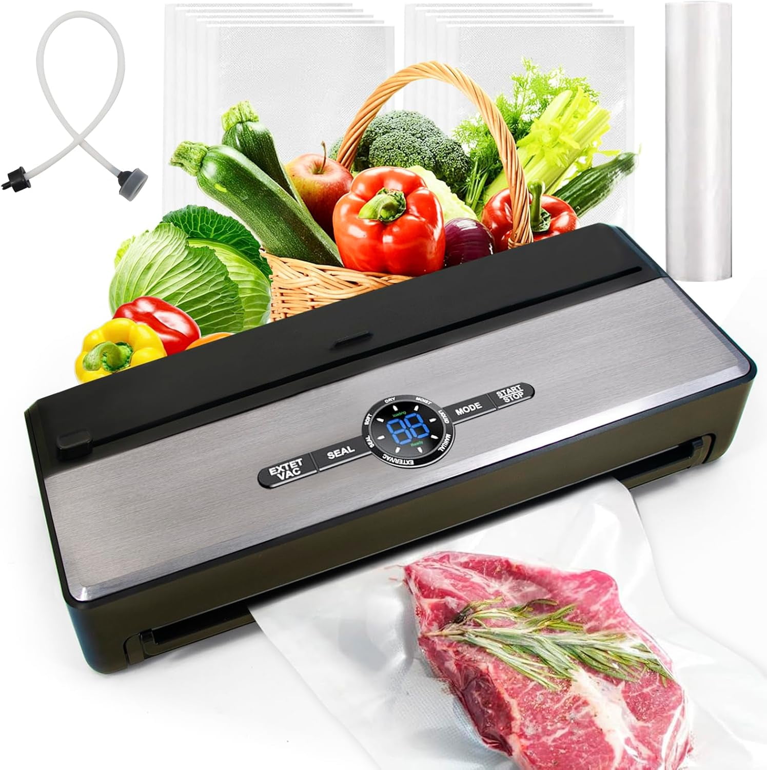 BCTILOP Vacuum Sealer Machine With 75kPa Suction - Includes Bags, Hose For Jars, Built-in Cutter For Dry & Moist Food