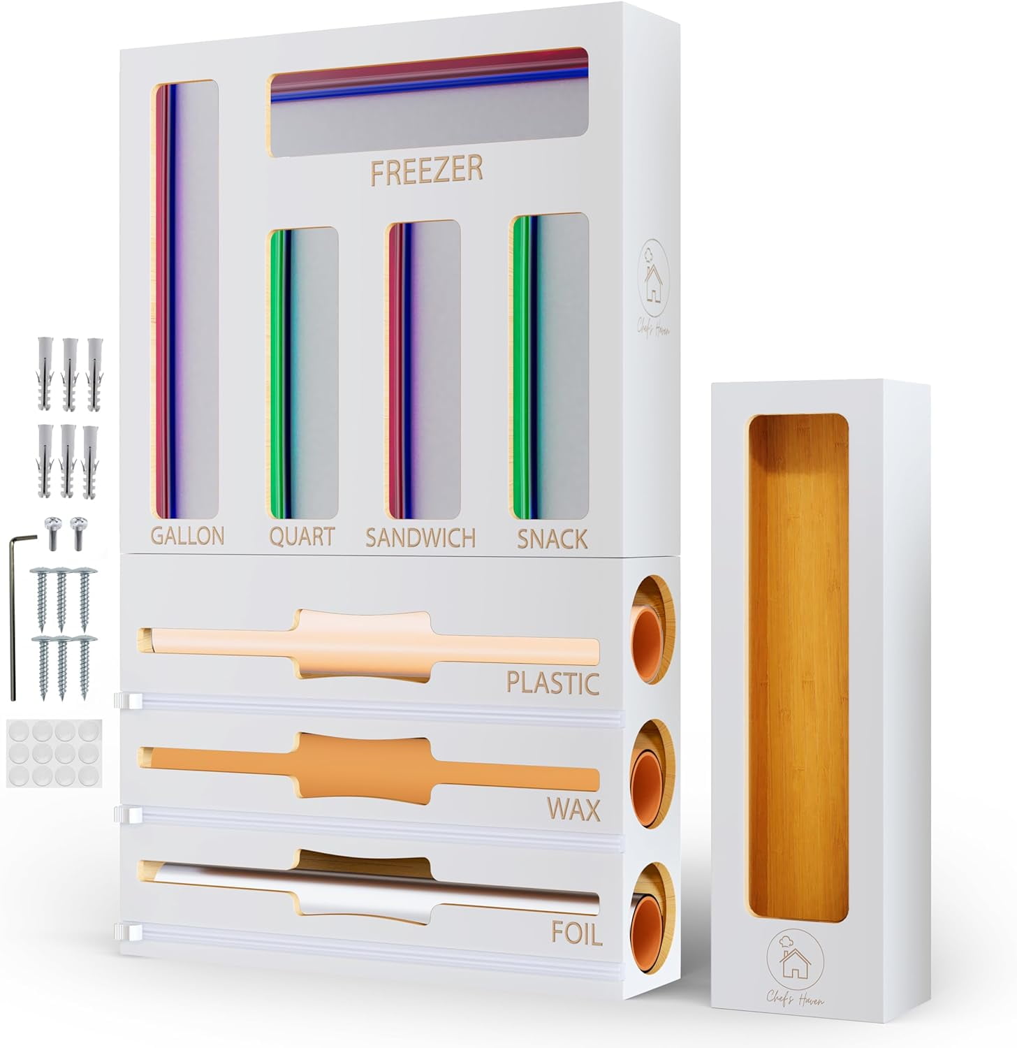 9 IN 1 Storage Bag Organizer, Foil and Plastic Wrap Organizer with