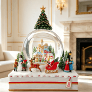 9 INCH Christmas Snow Globes With Music Box Bible Pedestal Crystal Ball Christmas Winter Church Carriage Snowman Deer Gift Home Decoration