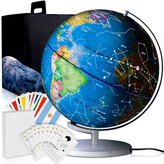 9" Illuminated 3-in-1 Spinning Earth Globe with Constellation Map and STEM Card Game