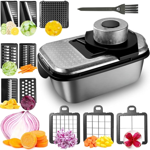 9-In-1 Vegetable Chopper for Mandoline Slicer, Stainless Steel Food Chopper with Container, Heavy-duty Large Veggie Choppers, Multifunctional Onion Cutter Kitchen Gadgets Dicer Essentials
