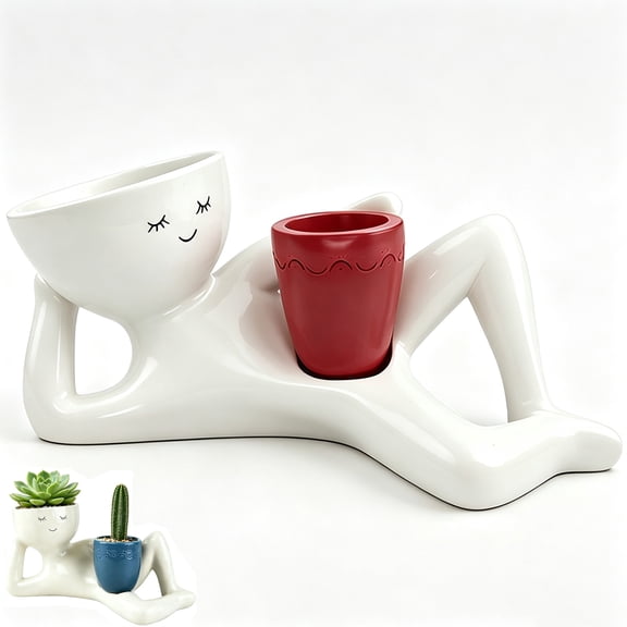 9 In Goofy Garden Planter,Lazy Guy Planter– Funny Resin Plant Pot with Drainage for Succulents, Cactus, Home Office Decor Gift