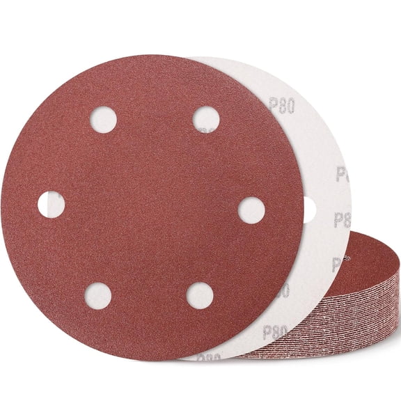 9 Inch 6 Hole Sanding Disc, 80 Grit 15 Pieces Hook and Loop Aluminum Oxide Sanding Pads Sand Paper for Drywall Sander Wood Metal Glass Plastic Leather Rubber