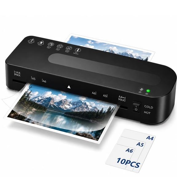 9-Inch A4 Thermal Laminator Machine with 10 Laminating Pouches, Hot and Cold Modes, ABS Jam Release(Black)