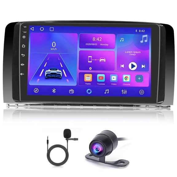 9 Inch Android 15 Car Stereo for Benz R Class 2006-2014 High Trim, 2+32G GPS Map Navigation Touchscreen, Wireless Carplay Android Auto Bluetooth WiFi FM/RDS SWC Mirror Link AHD Backup Camera& Mic