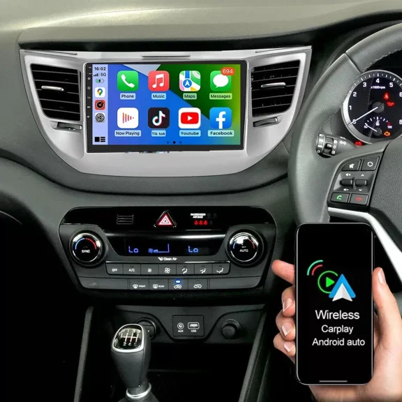 9 Inch Android 15 Car Stereo for Hyundai Tucson 2015-2019 (Silver Frame), Wireless CarPlay & Android Auto, 2GB+64GB, Support AHD Backup Camera, Retains Steering Wheel Control