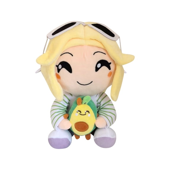 9 Inch Avocado Playz Plush Stuffed Doll, Cute Blonde Girl Plushie Holding Avocado Toy, Soft Collectible Plush for Fans and Game Lovers