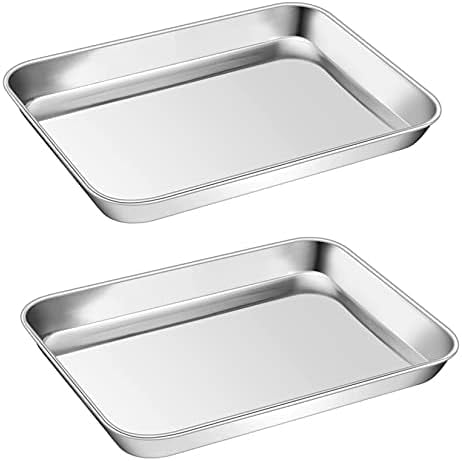 9 Inch Baking Cookie Sheet, Oven Pan Tray Stainless Steel Sheet Pan for Kitchen, Oven Bakeware for Multi Uses, Shiny Look & Dishwasher Safe, Healthy & Heavy Duty, 2Pcs