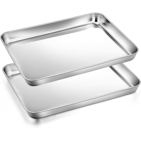 9 Inch Baking Sheet Pan Set (2Pcs), Stainless Steel Cookie Sheets, Commercial Metal Pans Toaster Oven Tray Bakeware for Jelly Roll/Bread/Bacon, Heavy Gauge, Rust-free & Dishwasher Safe