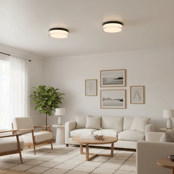 9 Inch Black Integrated LED Flush Mount Ceiling Light Energy Efficient Low Profile Fixture for Bedroom Kitchen Hallway
