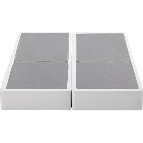 9 Inch Box Spring with Cover, No Assembly Mattress Foundation, Sturdy Metal Structure, Split Queen, White
