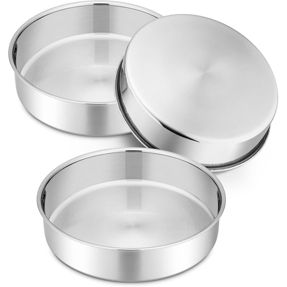 9 Inch Cake Pan Set of 3, 3 Pieces Round Layer Cake Baking Pans, Stainless Steel Smash Cake Tin Bakeware for Cooking Steaming, Nontoxic & Sturdy, Oven & Dishwasher Safe