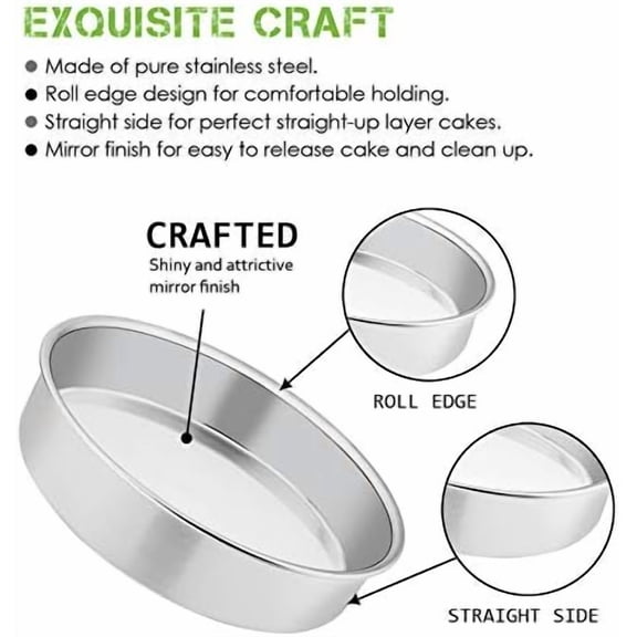 9½ Inch Cake Pan Set of 3, Stainless Steel Round Cake Baking Pans, Non-Toxic & Healthy, Mirror Finish & Dishwasher Safe
