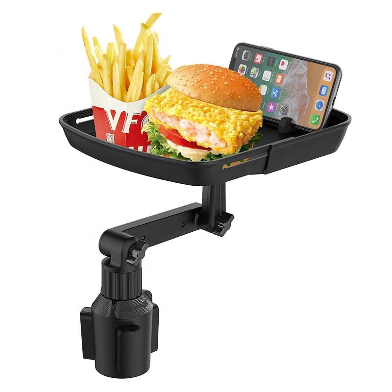 9-Inch Car Food Tray – 3-in-1 Detachable Cup Holder Expander with 360° Rotation & Phone Holder, Large Seat Back Table for Road Trip Essentials