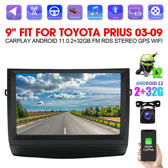 9 Inch Car Stereo Radio for Toyota Prius 2003-2009, 9" Screen Android 13 Car Radio with Wireless Carplay & Android Auto, Mirror Link, Bluetooth, WiFi, GPS Navigation, Backup Camera
