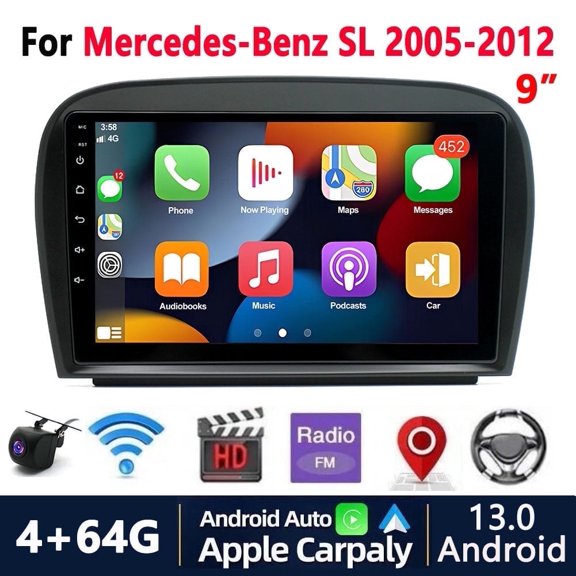 9 Inch Car Stereo Radio Wifi GPS Navigation for Mercedes-Benz SL R230 SL350 SL500 SL300 2005-2012 Android 13 Touchscreen, Car Radio 4+64G Wireless Carplay, Android Auto