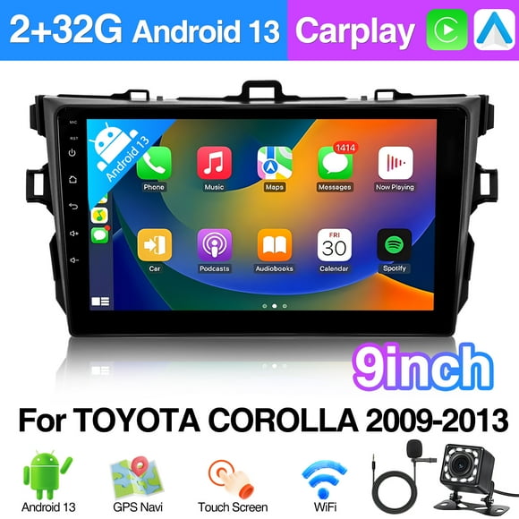 9 Inch Car Stereo Radio for 2009-2013 TOYOTA COROLLA, Touch Screen GPS Navigation Bluetooth GPS WIFI Carplay and LED Camera