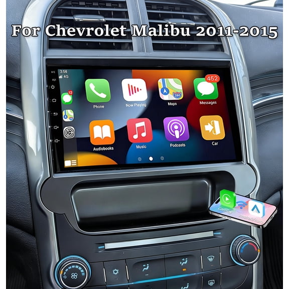 9 Inch Car Stereo Radio for Chevrolet Malibu 2011-2015 with Wireless CarPlay and Android Auto Support GPS Navi Bluetooth SWC FM Backup Camera 2+64G