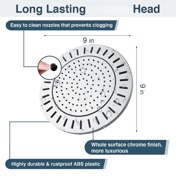 9 Inch Chrome Overhead Rain Shower Head, Adjustable Angle Spa Bathroom Showerhead