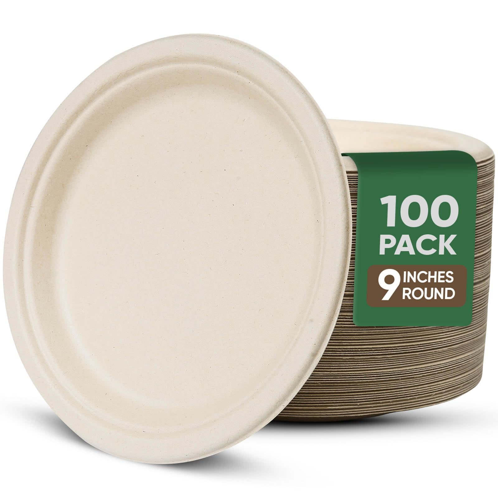 9 Inch Compostable Paper TSF6 Plates (100 Pack) - Eco-Friendly ...