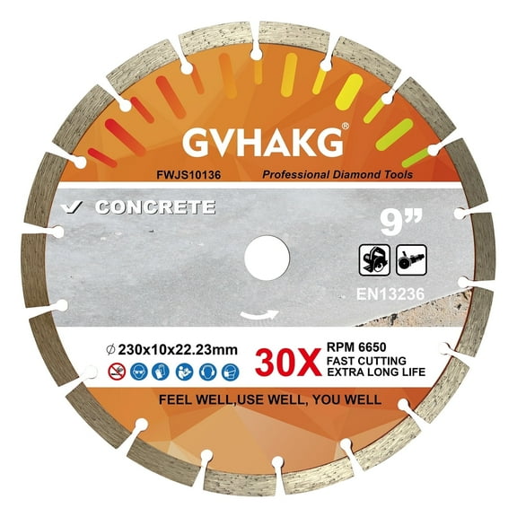 GVHAKG 9in Diamond Concrete Blade, Segmented General Purpose Blade Cutting Concrete, Masonry, Granite,Brick, Block, Stone