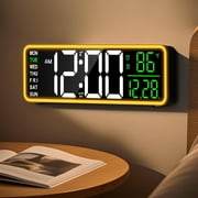 9 Inch Digital Alarm Clock Wall Clock with Night Light, Dual Alarm, Snooze & Dimming Brightness, Temperature, 12/24H, DST, Timer, Plug-in Powered with Battery Backup