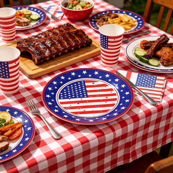 9 Inch Disposable Paper Plates, 25 Count Patriotic Tableware, Printed Festival Dish, Eco Friendly Dinner Plate for Holiday Party Gathering