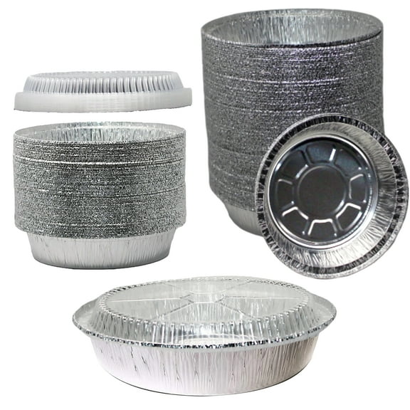 9 Inch Disposable Round Aluminum Foil Take-Out Pans with Plastic Lids Set - Disposable Tin Containers, Perfect for Baking, Cooking, Catering, Cake Pans, Parties, Restaurants by EcoQuality