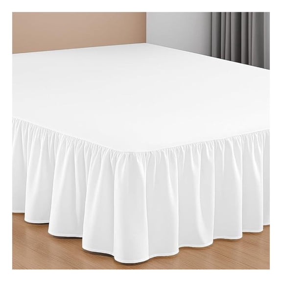 9 Inch Drop Ruffled Bed Skirt Queen Size - Classic Gathered Styling, Platform Style Dust Ruffle with Secure Fit, Split Corners, Wrinkle-Resistant Microfiber - White