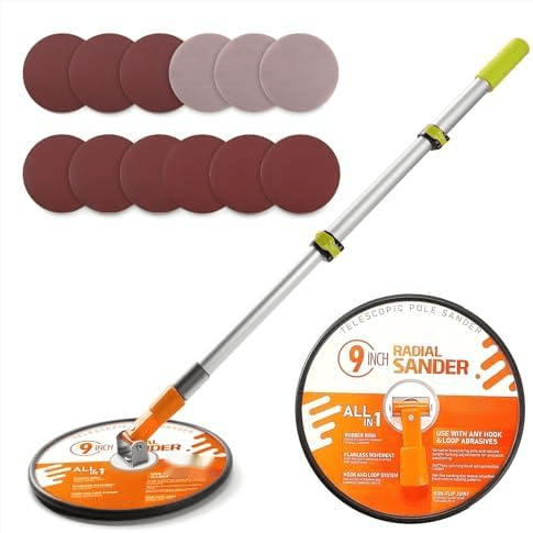 9 Inch Drywall Pole Sander with 3-Foot Extension Pole - 360 Rotary Sanding Head for Walls & Ceilings, Includes 12 pcs Sanding Discs (100/180/240 Grits)$$