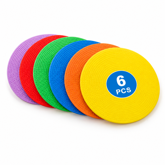 9 Inch Flat Rubber Sports Agility Cones, 6 Pack, Non-Slip Markers for Soccer Basketball