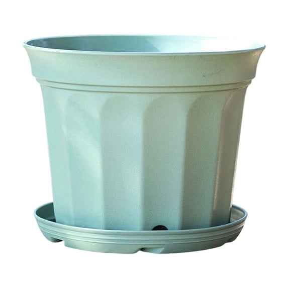 9 Inch Flower Pot 1-Pack, Plastic Planter with Drainage Hole & Tray, Indoor Outdoor Plant Pot for House Plants, Garden, Patio, Office, Home Decor – Modern Decorative Plant Container (Green)