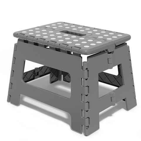 9 Inch Folding Step Stool for Adults Holds Up to 300 lbs, Durable Heavy Duty Step Stools for Adults, Compact Light-Weight Step Stool for Home, Outdoor, Indoor, Gray