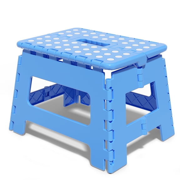 9 Inch Folding Step Stool for Adults Holds Up to 300 lbs, Durable Heavy Duty Step Stools for Adults, Compact Light-Weight Step Stool for Home, Outdoor, Indoor, Blue