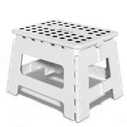 9 Inch Folding Step Stool for Adults Holds Up to 300 lbs, Durable Heavy Duty Step Stools for Adults, Compact Light-Weight Step Stool for Home, Outdoor, Indoor, White