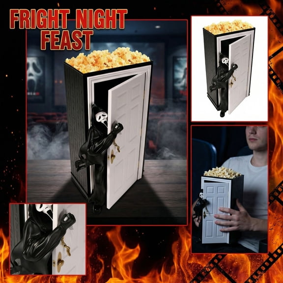 9-Inch Funny Face Popcorn Bucket Reusable Plastic Snack Bowl Movie Night Party Collectible Gift