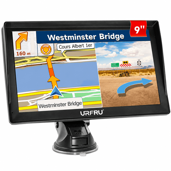 URFRU 9 inch GPS Navigation with Offline Maps for Truck, RV, Pickup and Car