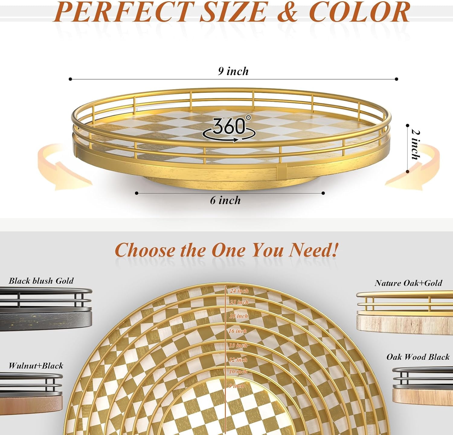 9-Inch Gold Lazy Susan Spice Organizer with Guard Rail | Smooth ...