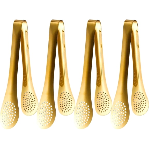 9 Inch Gold Serving Tongs Non-slip Stainless Steel Buffet Tongs (4 Count)