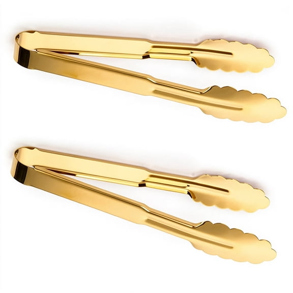 9 Inch Gold Stainless Steel Tongs for Cooking and Serving,Wide Head Salad Tongs for Bread,BBQ,Ice
