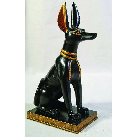 9 Inch Gold and Black Color Egyptian Anubis Dog Sitting Figurine