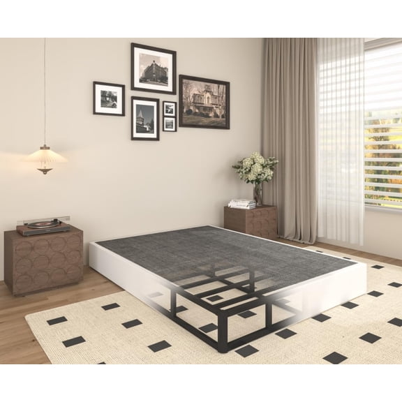 9 Inch Heavy Duty Metal Queen Box Spring Mattress Foundation, 3000lbs High Capacity Bed Base with Non-Slip Support, No Noise Structure, Easy Assembly, Durable Fabric Cover, Black