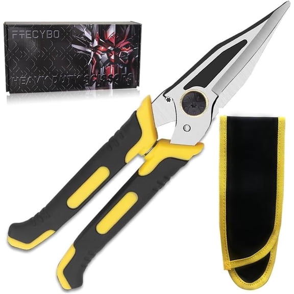9-Inch Heavy Duty Scissors, Multifunction Shears for Cutting Cable Wires, Cardboard, Vinyl Siding, Straight Snips (Reinforce)