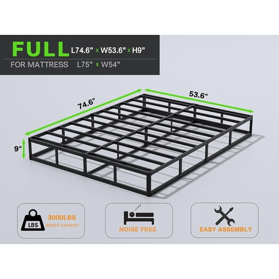 9 Inch High Profile Full Box Spring with Fabric Cover, Easy Assembly, Non-Slip & Noise-Free Support for Mattresses