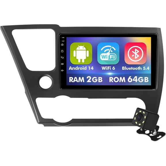 9 Inch IPS Touchscreen Android 15 Car Stereo for Honda Civic 2013-2015 with Wireless CarPlay & Android Auto 2+64GB Car Radio, Support GPS, WiFi 6, Bluetooth 5.4, FM, SWC, USB (with Air Outlet)