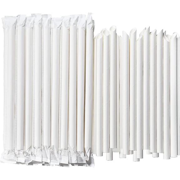 9 Inch Individually Wrapped Disposable White Paper Boba Straws, Bubble Tea Straws 100 Counts, 0.5"/12mm Wide - Pointed End, Extra Thick, Fat - Eco-friendly Biodegradable